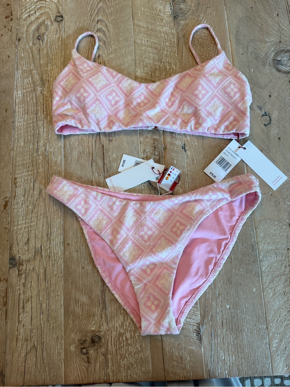 Red Carter Pink Textured Bikini Set xl top and large bottoms NWT - Picture 4 of 9